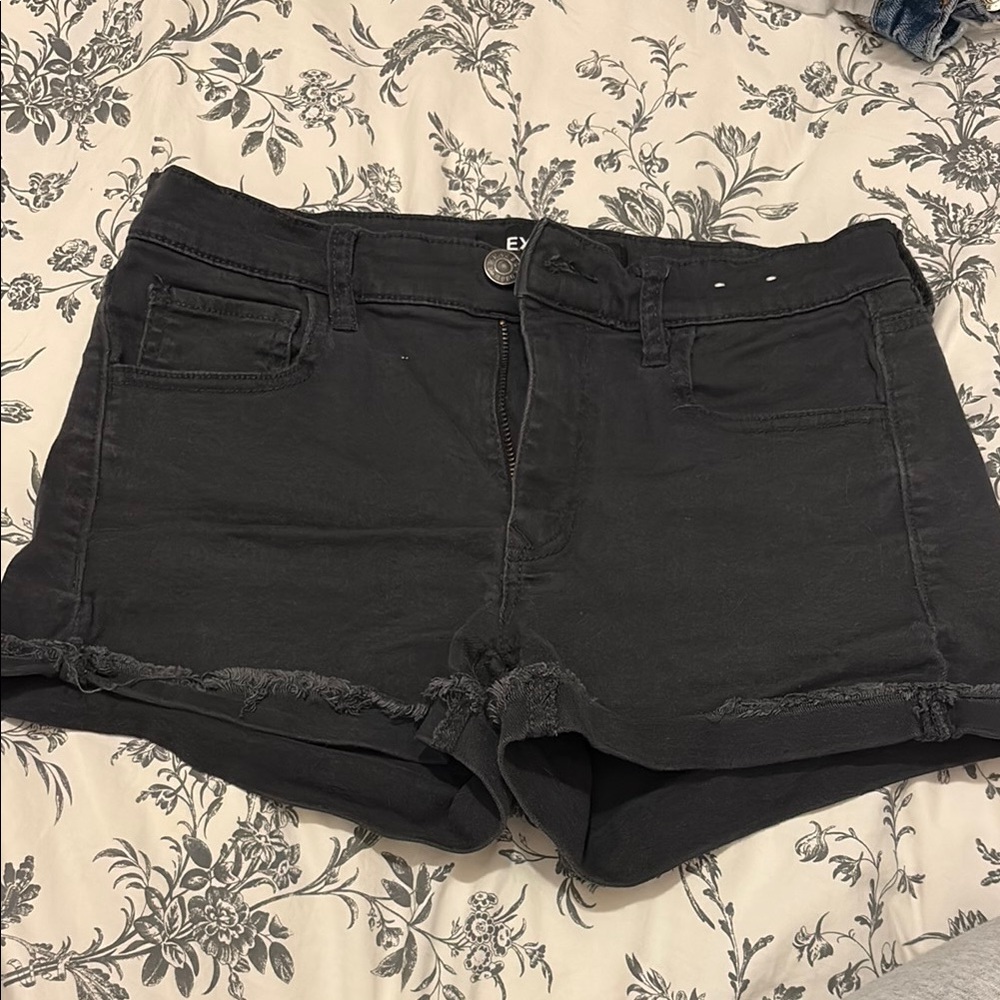 Express Black Jean Shorts with Frayed Hem